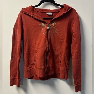 Y2K CONVERSE women's red + gold graphic full zip hoodie, L.